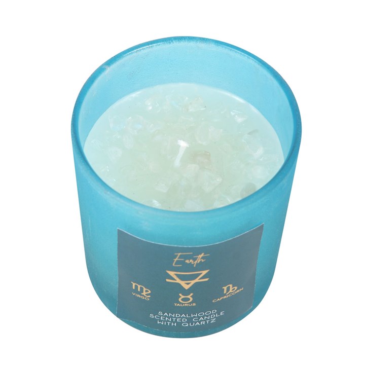 Earth Element Sandalwood Clear Quartz Crystal Chip Candle