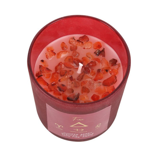 Fire Element Juniper Berry and Fire Agate Crystal Chip Candle
