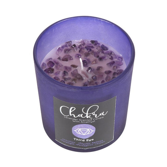 Amethyst and Lavender Third Eye Chakra Crystal Chip Candle