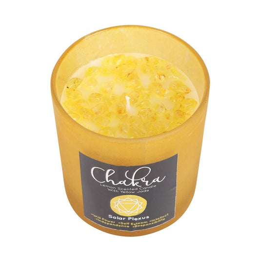 Lemon Solar Plexus Chakra Yellow Jade Crystal Chip Candle