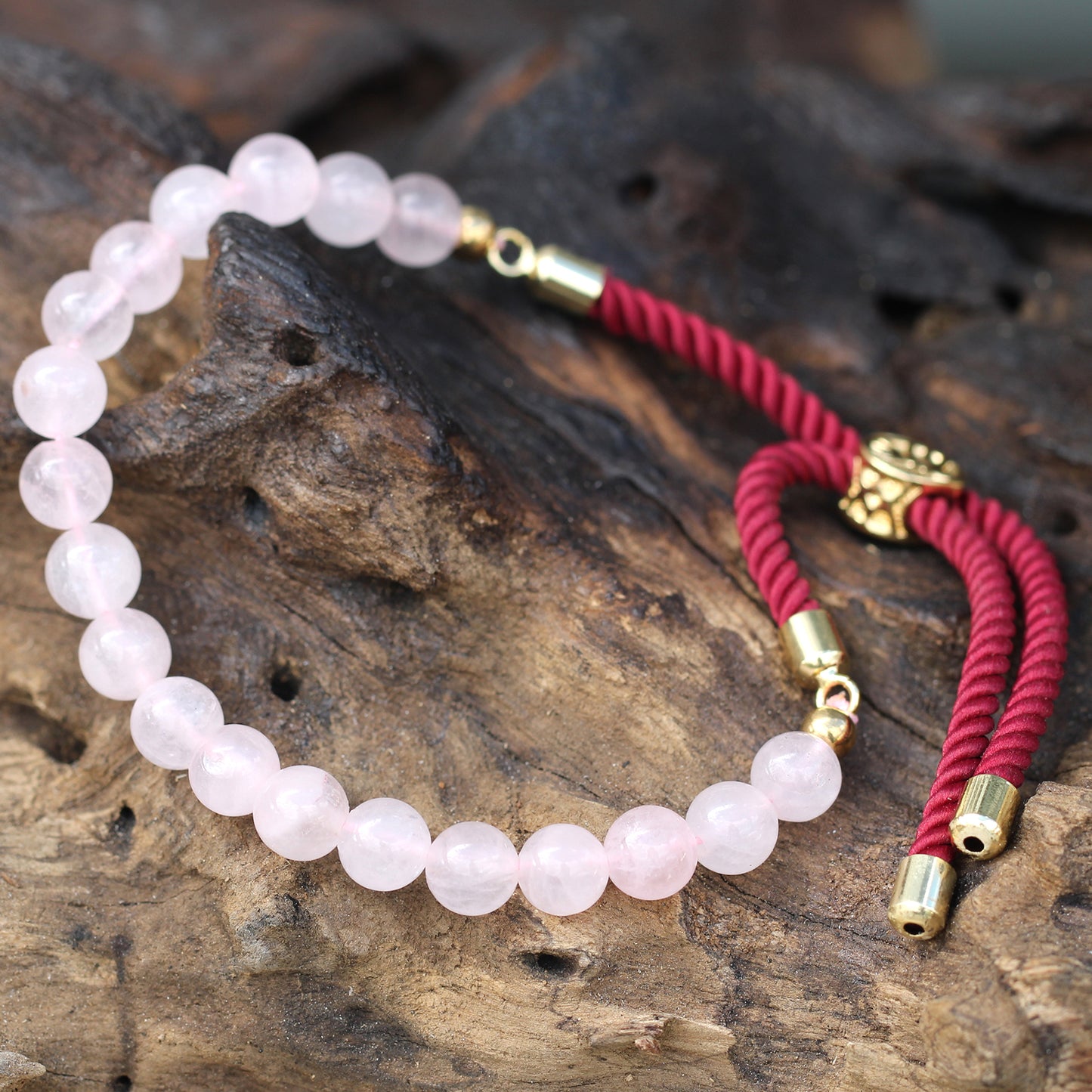 18K Gold Plated Bordeaux String Bracelet; Rose Quartz