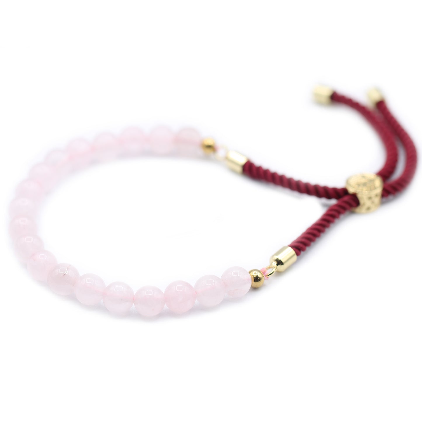 18K Gold Plated Bordeaux String Bracelet; Rose Quartz