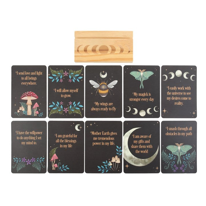 Dark Forest Affirmation Cards with Moon Phases Stand