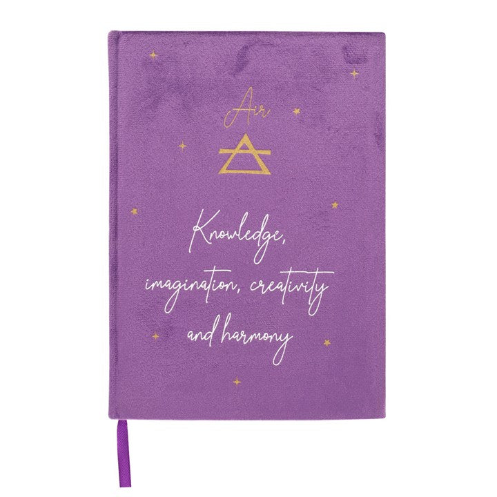 A purple A5 "Air" notebook with gold and silver detail