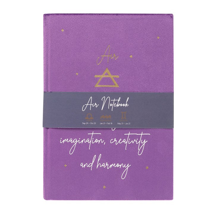 A purple A5 "Air" notebook with gold and silver detail