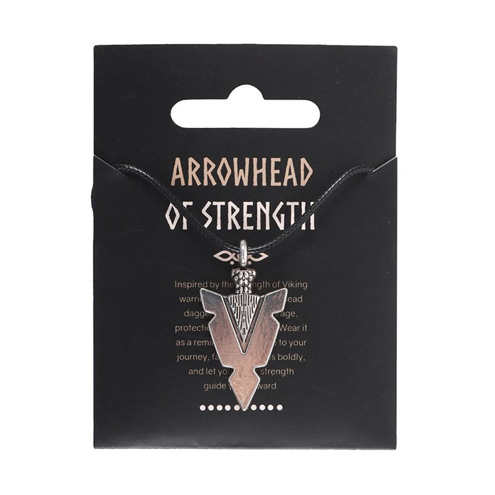 Necklace with arrowhead pendant on a black card packaging