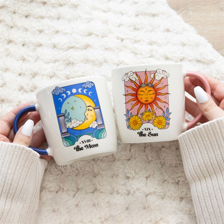 A colourful moon and sun tarot themed mug set. 
