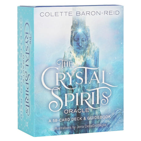 A boxed set of 'The Crystal Spirits Oracle' card deck by Colette Baron-Reid with a visual of a crystal-like person on the cover.