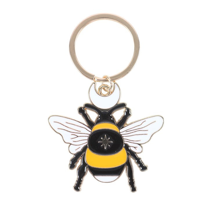 A bee key ring with a crescent moon