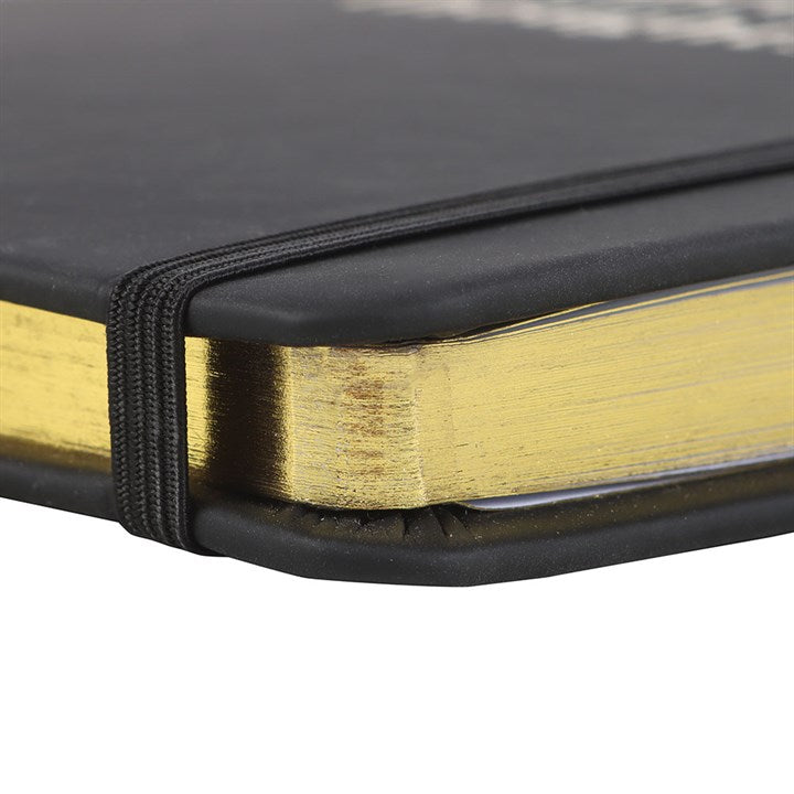 Close up of the outside pages of a closed notebook