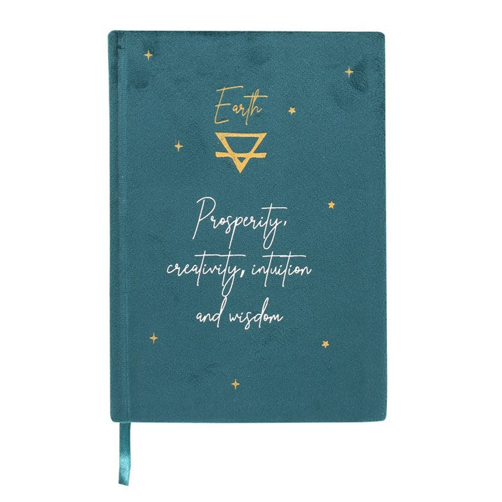 A green A5 "Earth" notebook with gold and silver detail