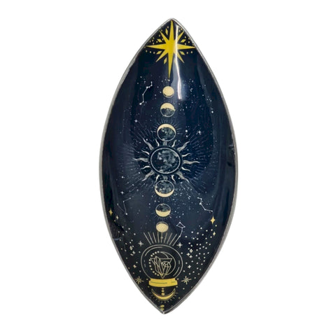 Decorative blue incense bowl with celestial design on a white background