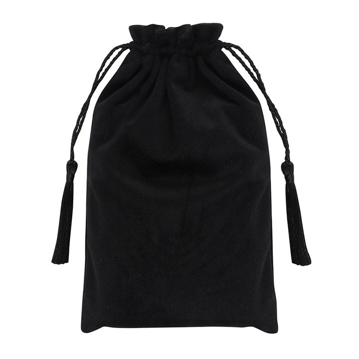 A black silky looking bag with tassels