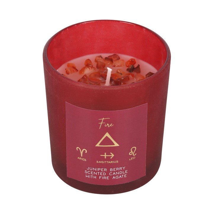 Fire Element Juniper Berry and Fire Agate Crystal Chip Candle