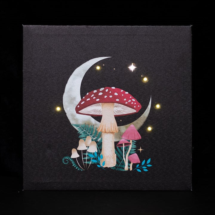 A square artwork mushroom and moon themed which lights up.