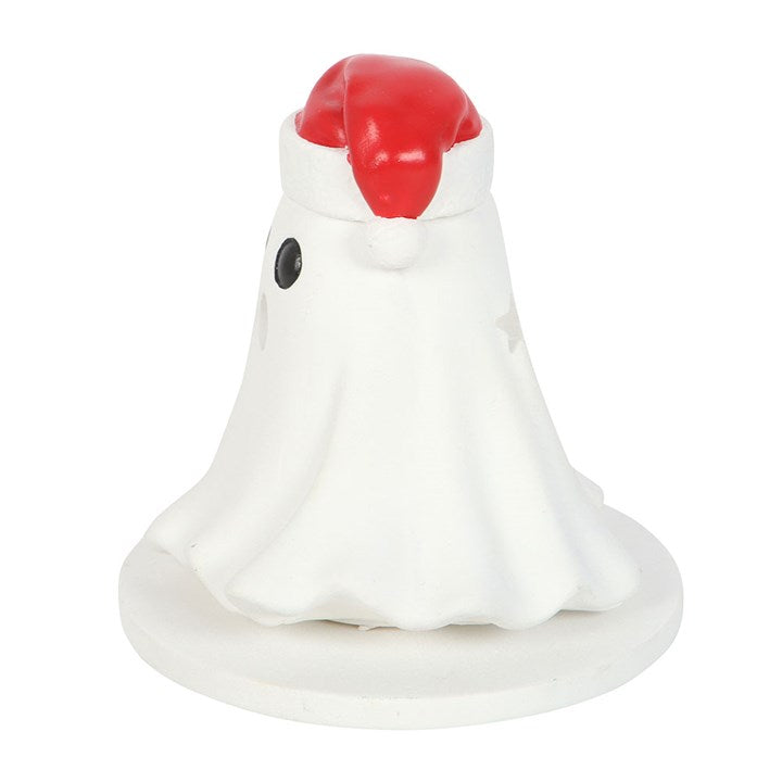 White ghost-like figure with a red top on a white background