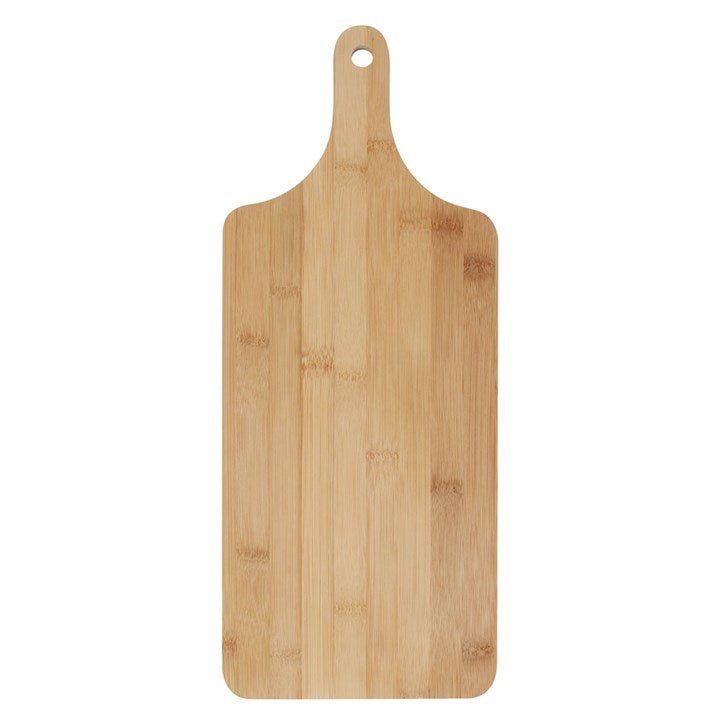 A wooden chopping board shown from the back on a white background.