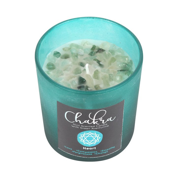 Mint Heart Chakra Crystal Chip Candle