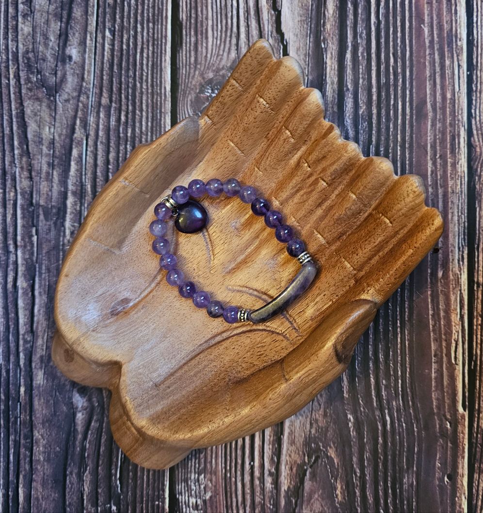 Amethyst Heart and Bar Bead Bracelet