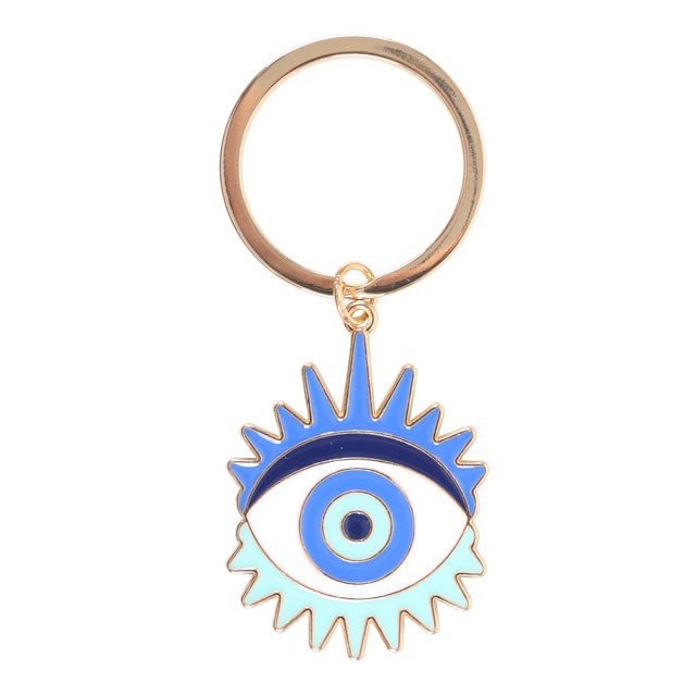 A blue and white all-seeing eye key ring 