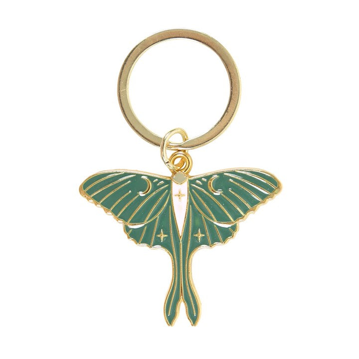 A gold-tone Luna Moth charm key ring 