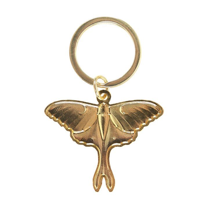 A gold-tone Luna Moth key ring from the back