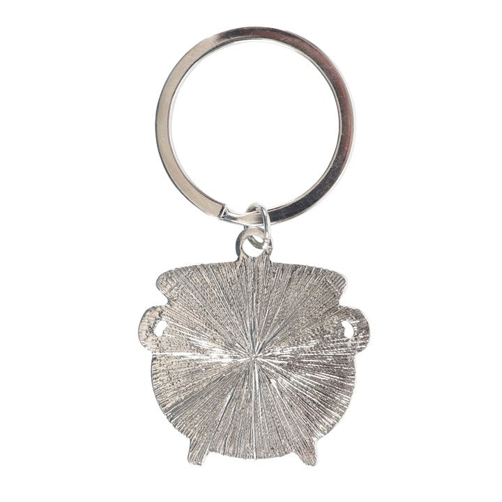A silver cauldron shaped key ring 