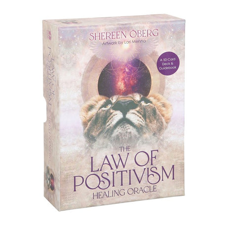 A boxed set of 'The Law of Positvism Healing Oracle Cards' by Shereen Oberg.