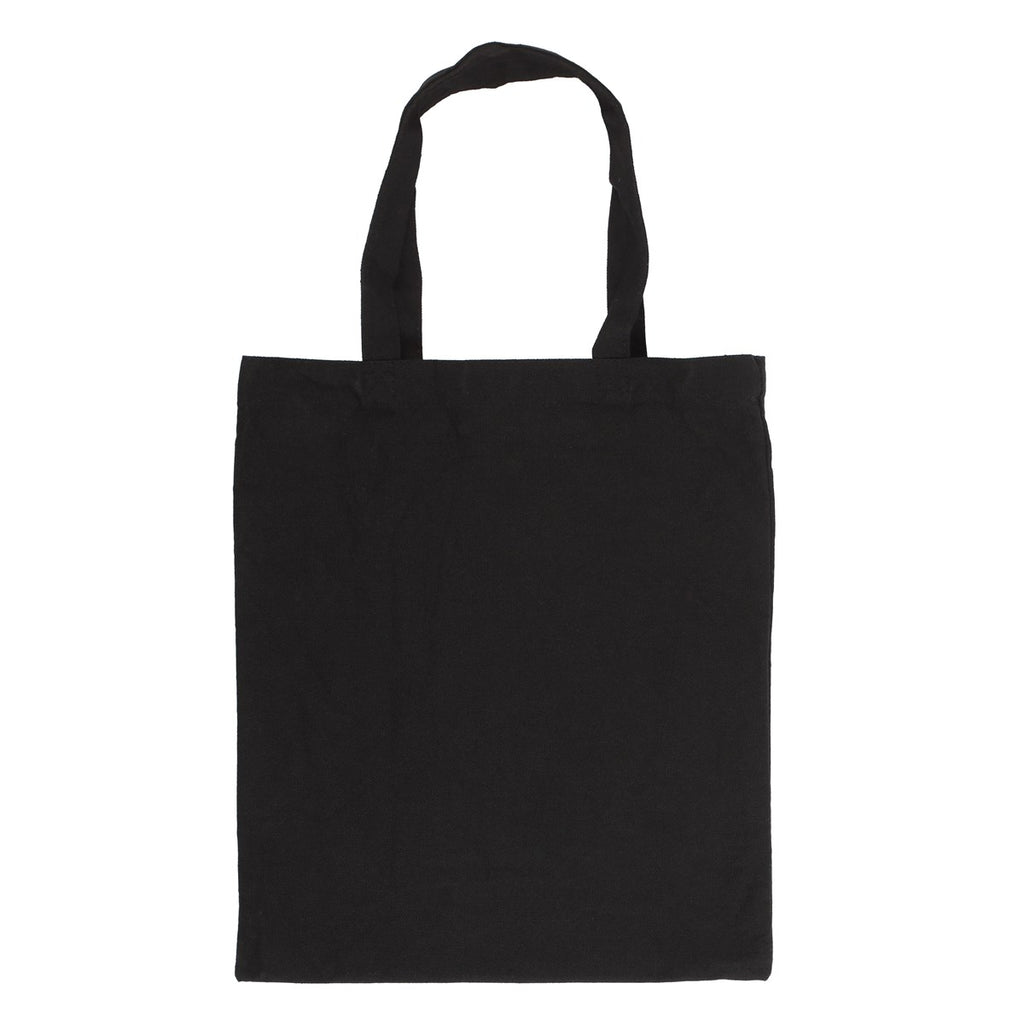 A black tote bag on a white background