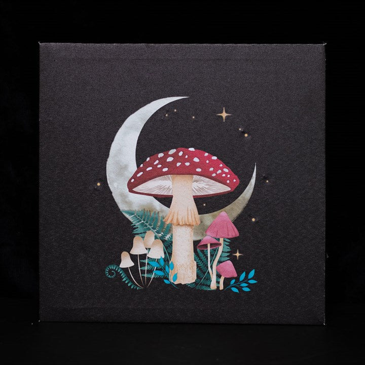 A square artwork mushroom and moon themed which lights up.