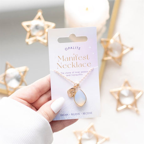Opalite Manifest Necklace on a white card