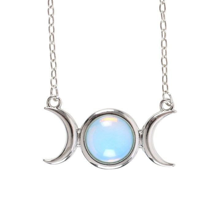 A silver-tone triple moon necklace with an Opalite stone centrepiece 
