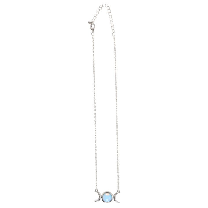 A silver-tone triple moon necklace with an Opalite stone centrepiece