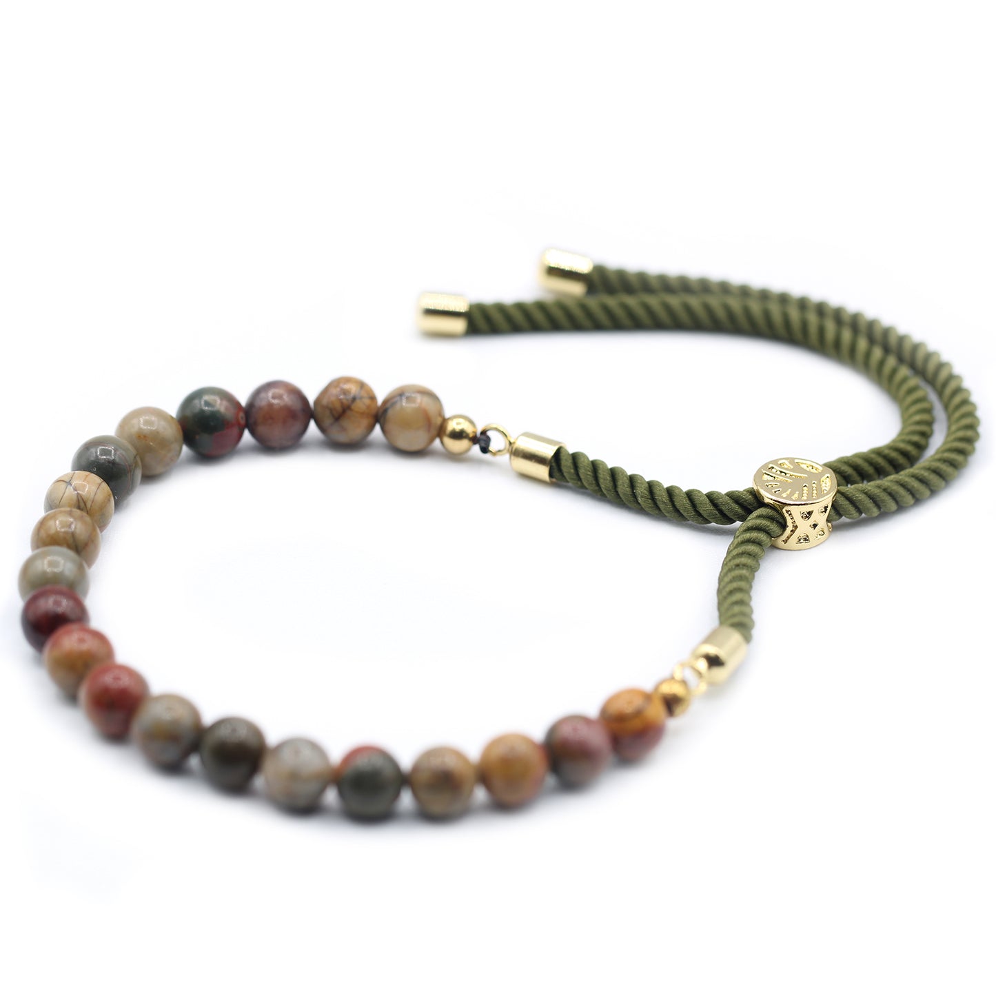 18K Gold Plated Moss String Bracelet; Picasso Jasper