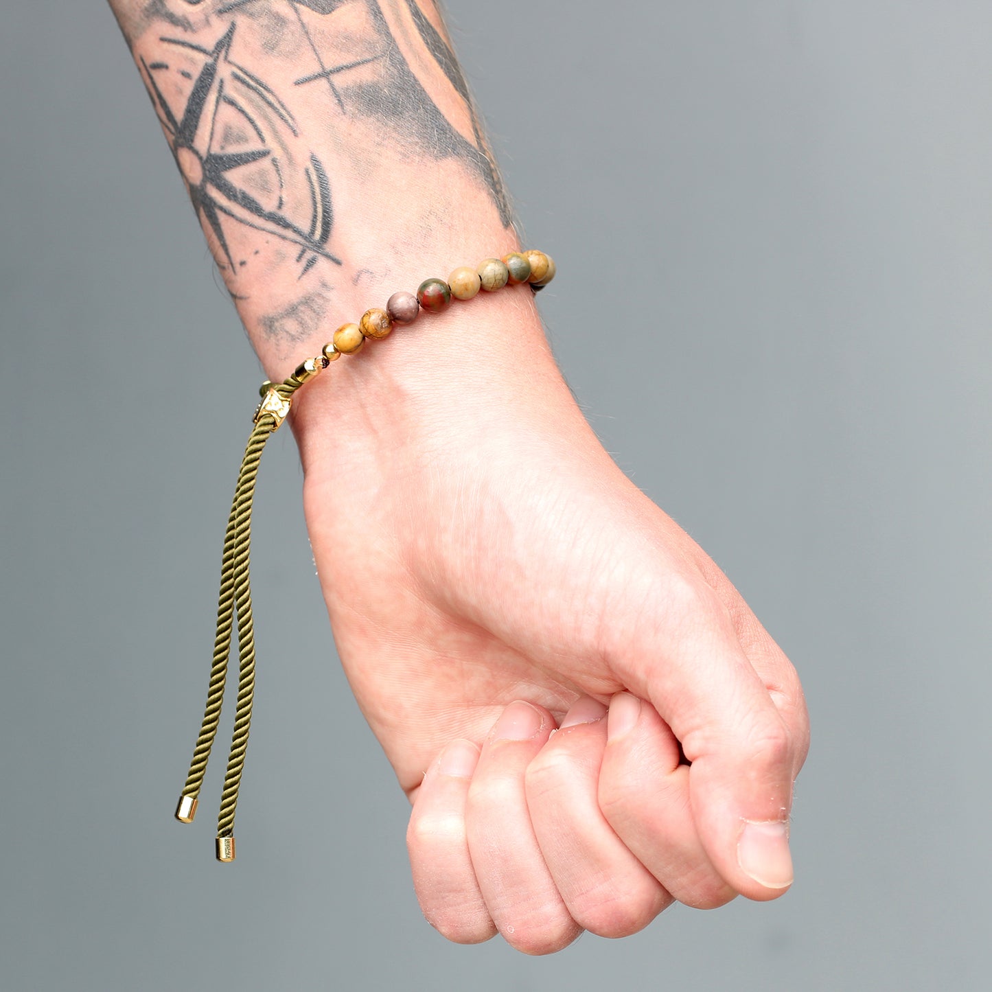 18K Gold Plated Moss String Bracelet; Picasso Jasper