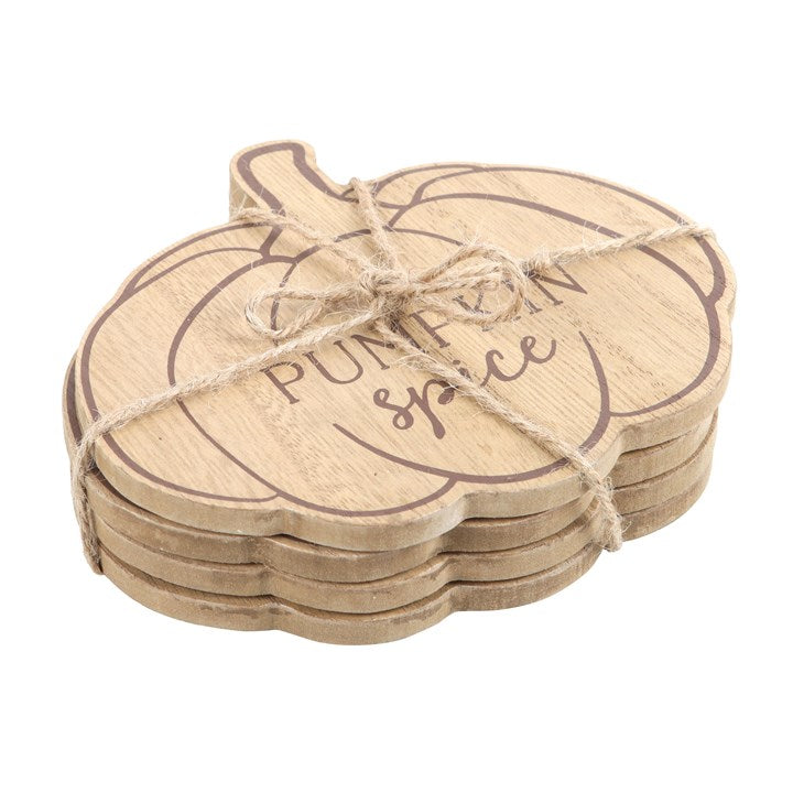 A set of wooden coasters with a pumpkin shape