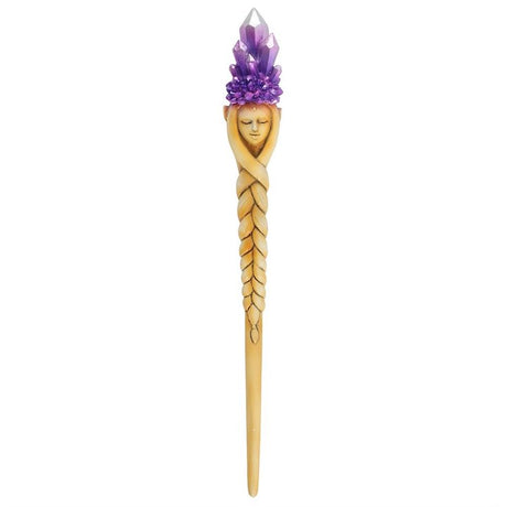 A goddess wand with a purple, crystal themed head