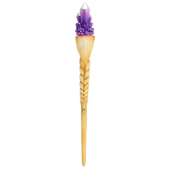 A goddess wand with a purple, crystal themed head