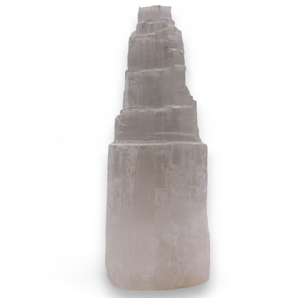 Selenite lamp on a white background