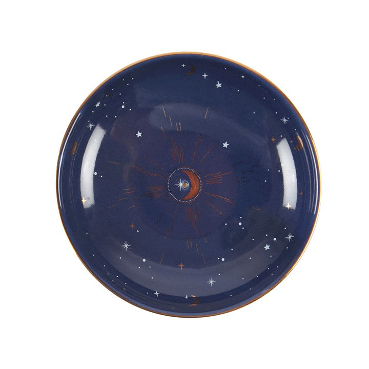 A round blue celestial themed incense holder