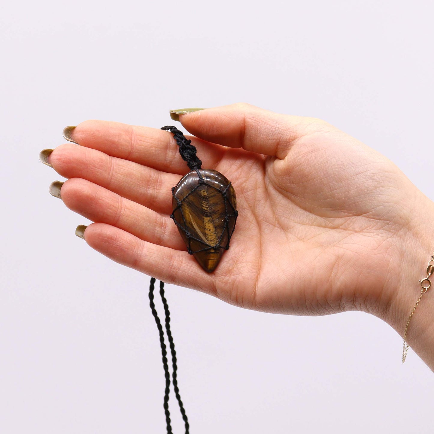 Laced Gemstone Teardrop Pendant - Tiger's Eye