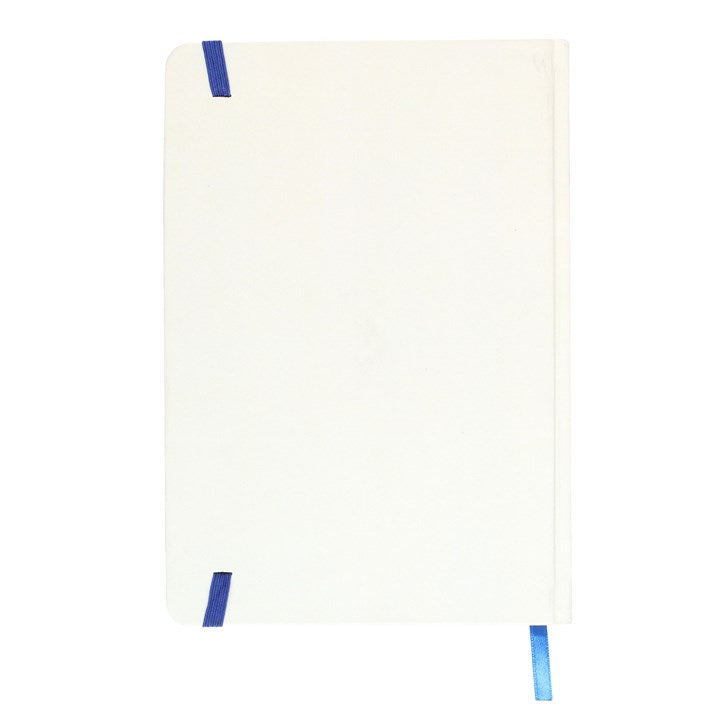 The back of an A5 notebook which is white