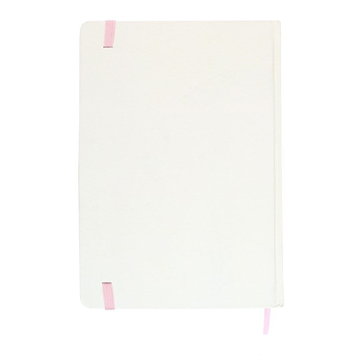 Back of the notebook which is white and plain