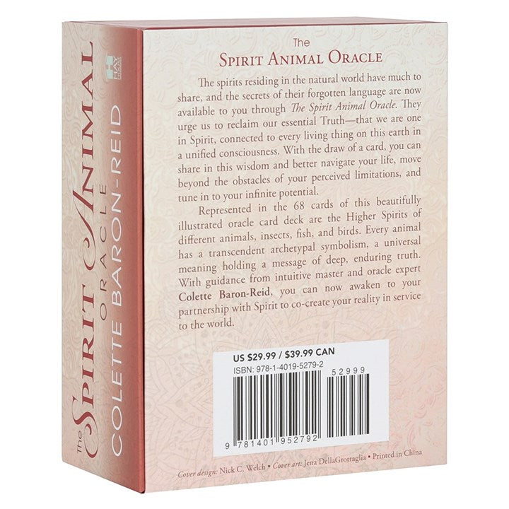 The back of a boxed set of oracle cards by Colette Baron-Reid "The Spirit Animal Oracle"