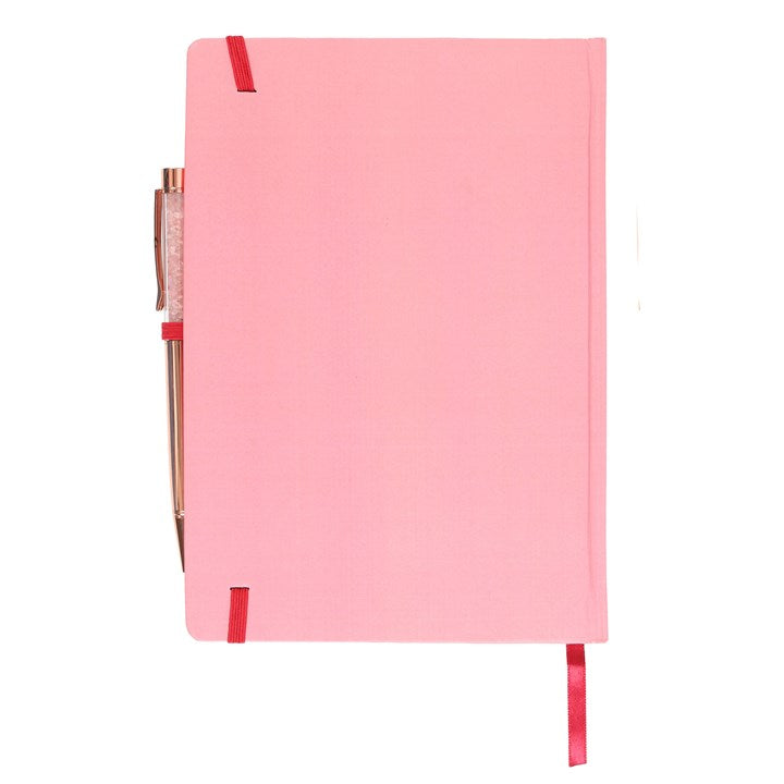 The back of a pink notebook