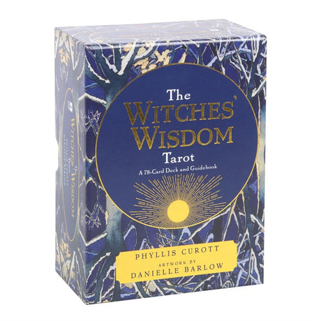 A blue boxed set of "The Witches' Wisdom" Tarot card by Phyllis Curott. Artwork by Danielle Barlow. 