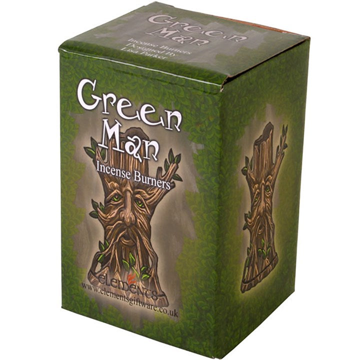 A box showing a Tree Man design incense holder, resembling a face made of leaves and a tree trunk 