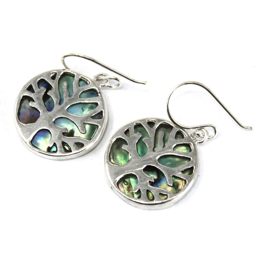 Tree of Life Silver Earrings; Abalone