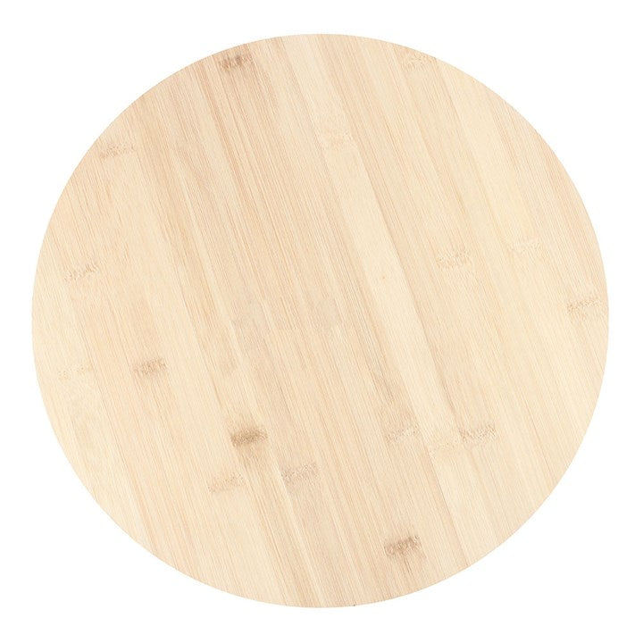 Round wooden cutting board on a white background