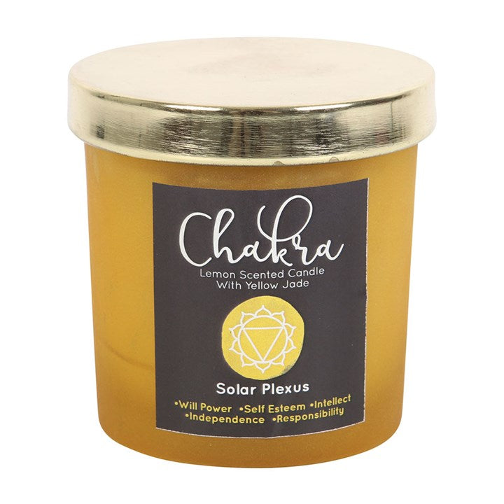 Lemon Solar Plexus Chakra Yellow Jade Crystal Chip Candle